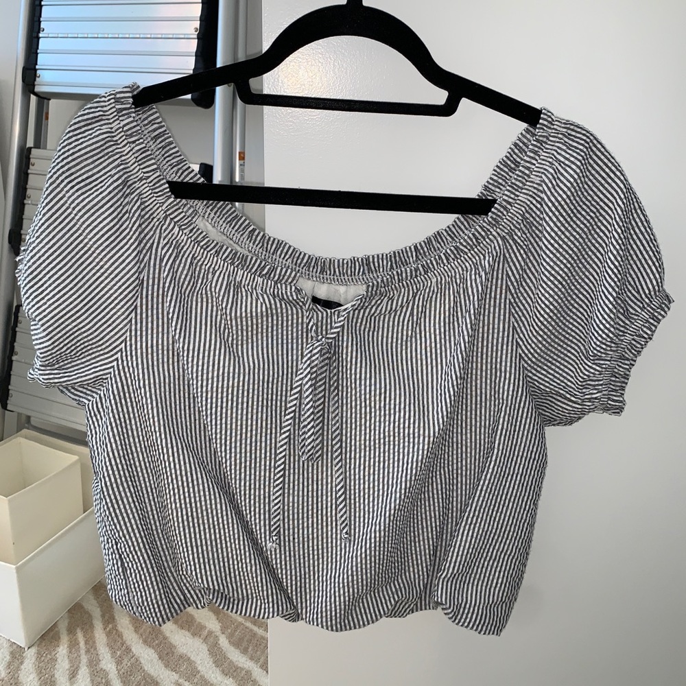 Aqua Stripe off the shoulder top